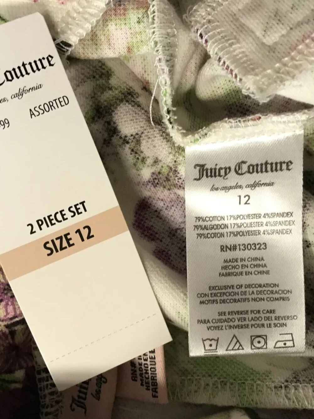 NWT Juicy Couture Girls 2-Piece Pink Textured Top & Floral Leggings Set Size 12